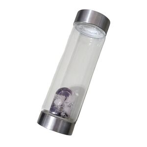 VitaJuwel Via Glass Water Bottle Gem Amethyst Rose Clear Quartz Excellent